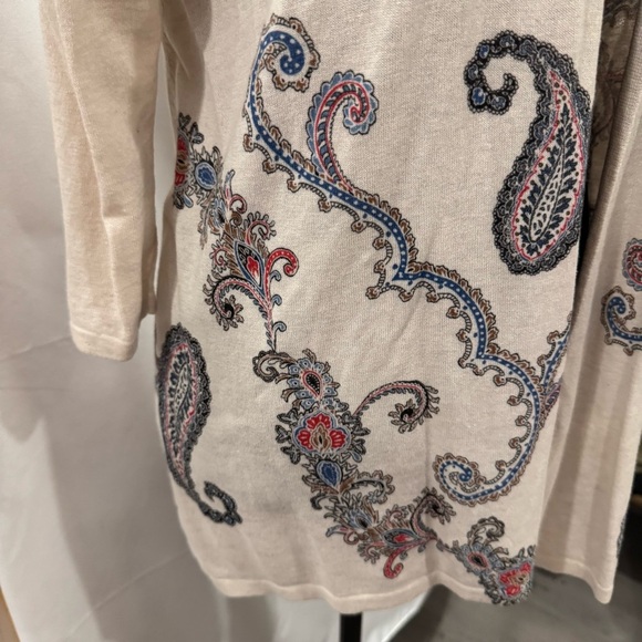 J. Jill Sweater Women's XS Beige Paisley Open Front Cardigan 3/4 Sleeve - Picture 2 of 4